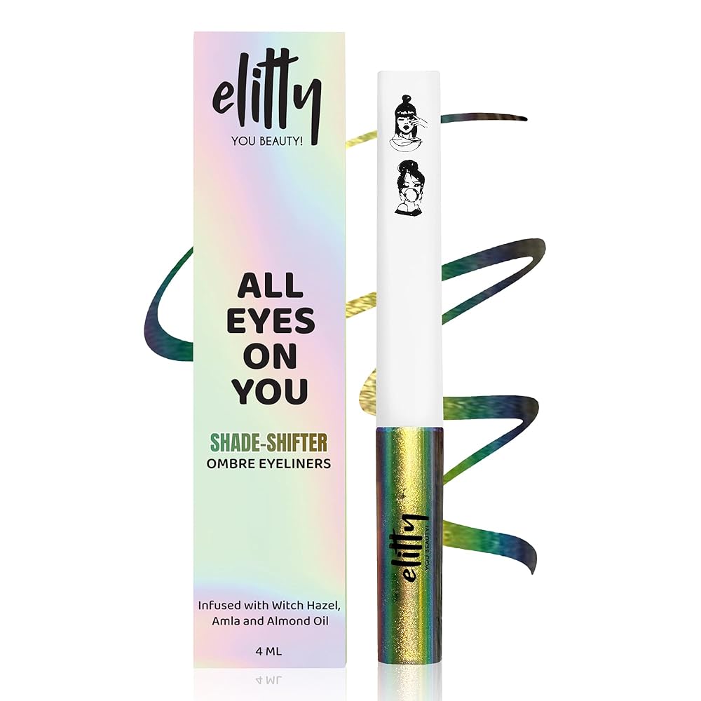 Elitty Holographic Eyeliner 4g - All The Rizz With Ombre Shimmery Finish | Long Lasting, Waterproof, Smudge Proof Liquid Eyeliner | Quick Drying Formula With Monochrome Effect -...
