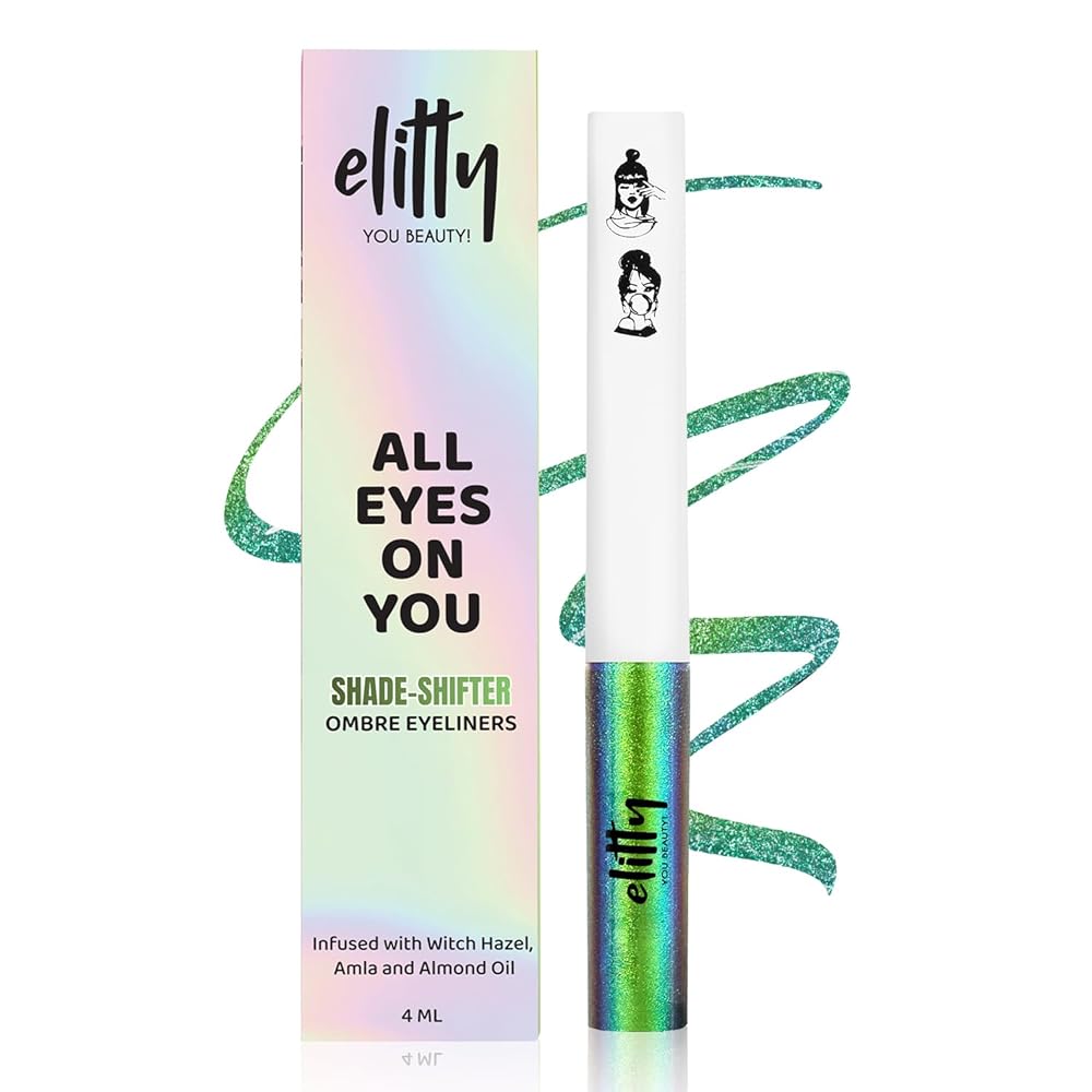Elitty Holographic Eyeliner 4g - Aurora With Ombre Shimmery Finish | Long Lasting, Waterproof, Smudge Proof Liquid Eyeliner | Quick Drying Formula With Monochrome Effect - Shade...