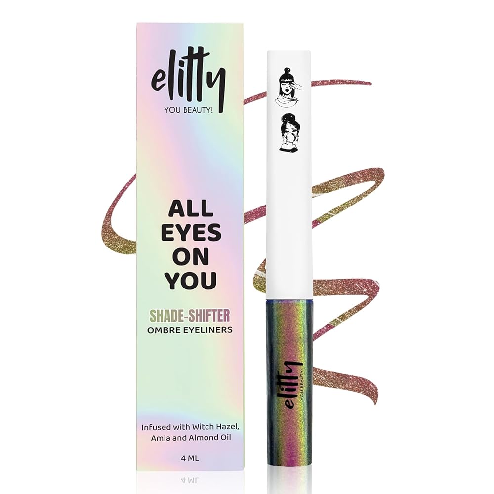 Elitty Holographic Eyeliner 4g - Celestial With Ombre Shimmery Finish | Long Lasting, Waterproof, Smudge Proof Liquid Eyeliner | Quick Drying Formula With Monochrome Effect -...