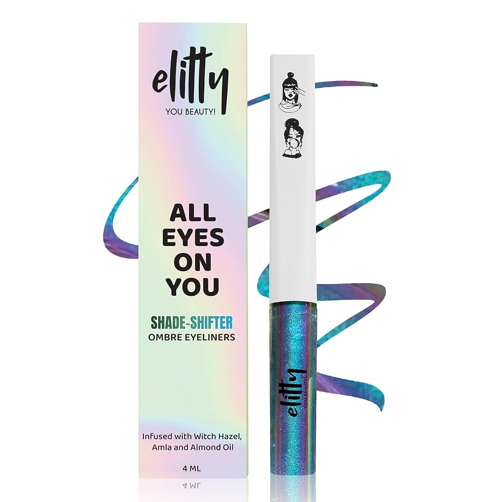 Elitty Holographic Eyeliner 4g - Jade Jive With Ombre Shimmery Finish | Long Lasting, Waterproof, Smudge Proof Liquid Eyeliner | Quick Drying Formula With Monochrome Effect -...