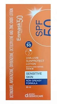 Enmask 50 Sunscreen Lotion for Sensitive Skin, UVA+UVB Protection, Non-Greasy Formula, 60 ml