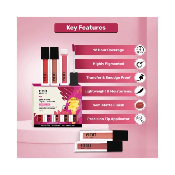 ENN Semi Matte Liquid Lipsticks - Multi-Color (5pcs) - ENN