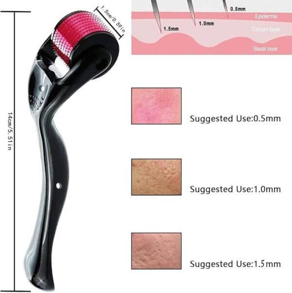 Epithi Derma Roller 0.5 with 540 Needles for Skin Regeneration and Collagen Stimulation, Black (black)