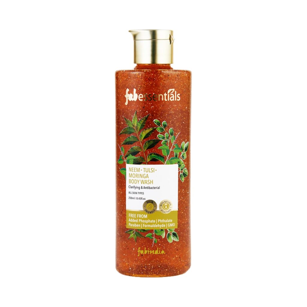 Fabessentials by Fabindia Neem Tulsi Moringa Body Wash With The Goodness Of Apricot Seed & Walnut Shell (250ml) - Fabessentials by Fabindia