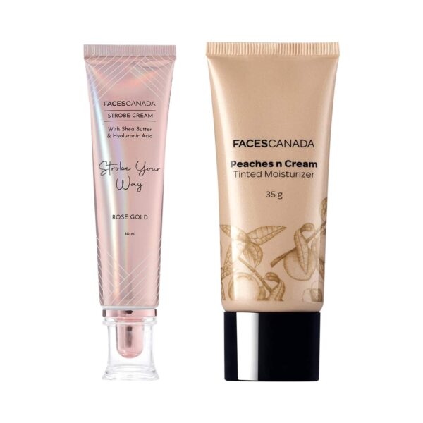 Faces Canada 2-Step Glow Getter Makeup Kit - Rose Gold Strobe Cream(30 ml), Tinted Moisturizer(35 g) - Faces Canada