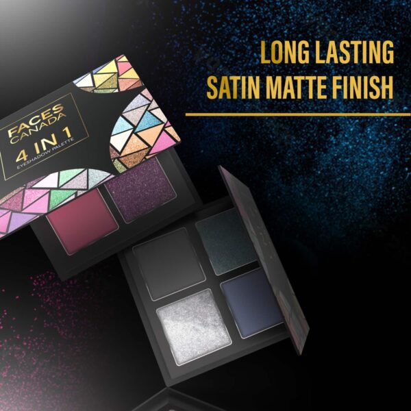 Faces Canada 4 IN 1 Eyeshadow Palette - Gossip Gang 04, Shimmer & Matte, Satin Matte Finish (4.8 g) - Faces Canada