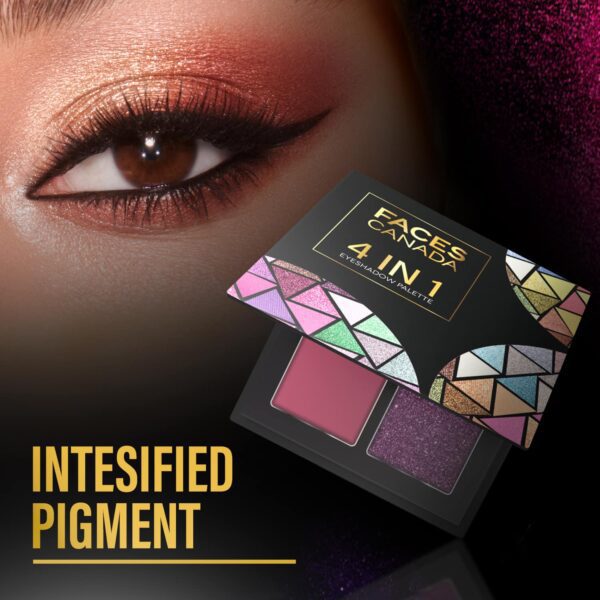 Faces Canada 4 IN 1 Eyeshadow Palette - Gossip Gang 04, Shimmer & Matte, Satin Matte Finish (4.8 g) - Faces Canada