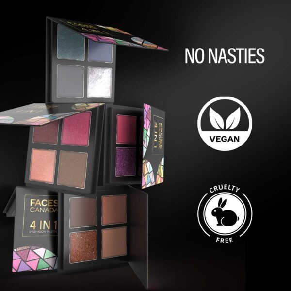 Faces Canada 4 IN 1 Eyeshadow Palette - Gossip Gang 04, Shimmer & Matte, Satin Matte Finish (4.8 g) - Faces Canada