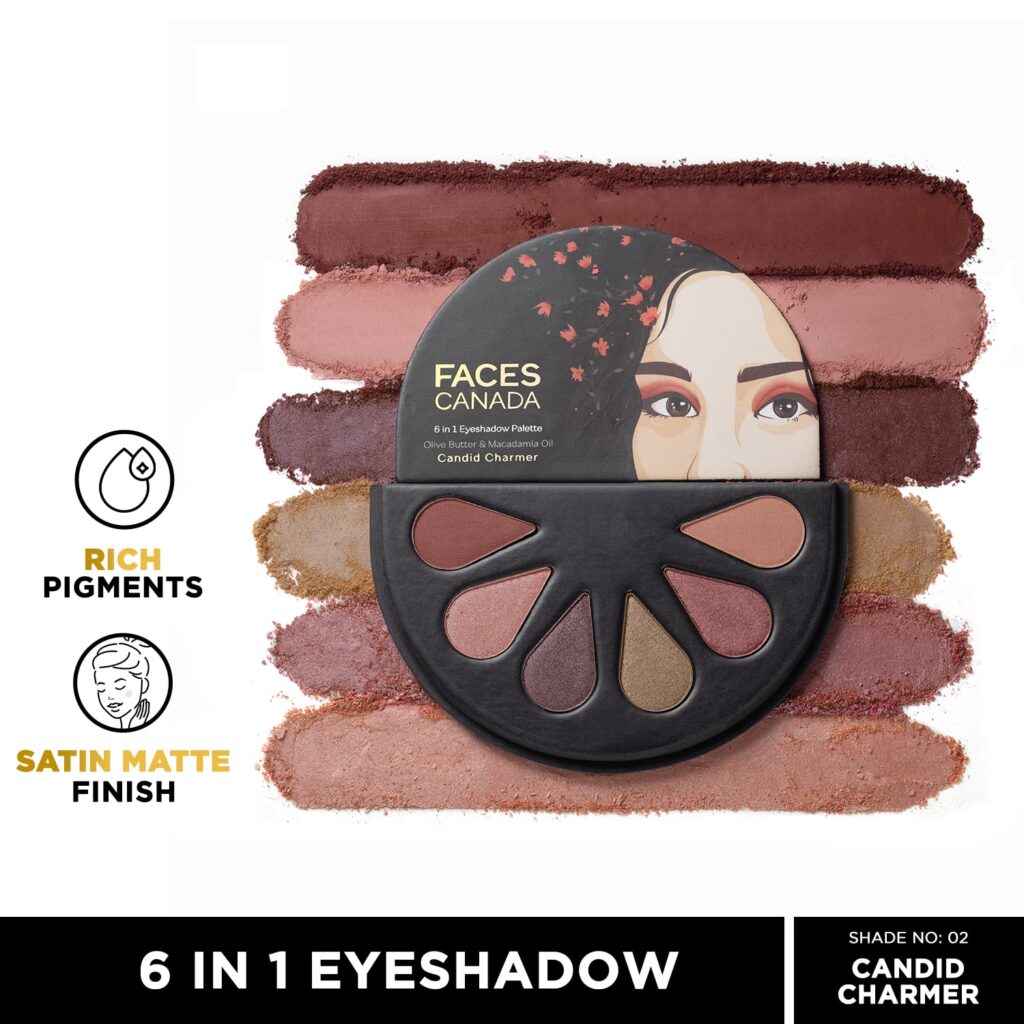 Faces Canada 6 in 1 Eyeshadow Palette - Candid Charmer 02, Olive Butter & Macadamia Oil (6 g) - Faces Canada