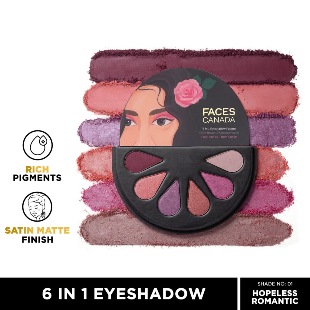 Faces Canada 6 in 1 Eyeshadow Palette - Hopeless Romantic 01, Olive Butter & Macadamia Oil (6 g) - Faces Canada