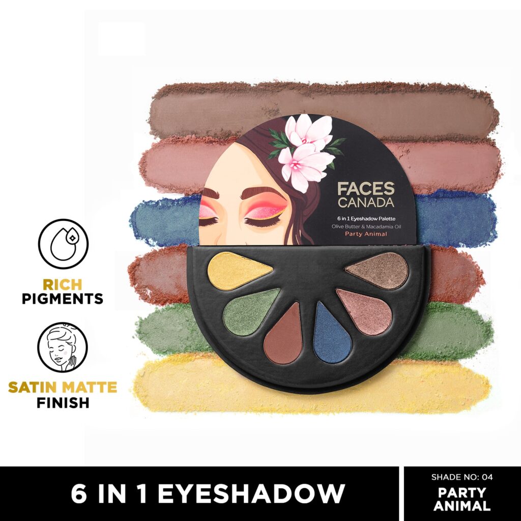 Faces Canada 6 in 1 Eyeshadow Palette - Party Animal 04, Olive Butter & Macadamia Oil (6 g) - Faces Canada