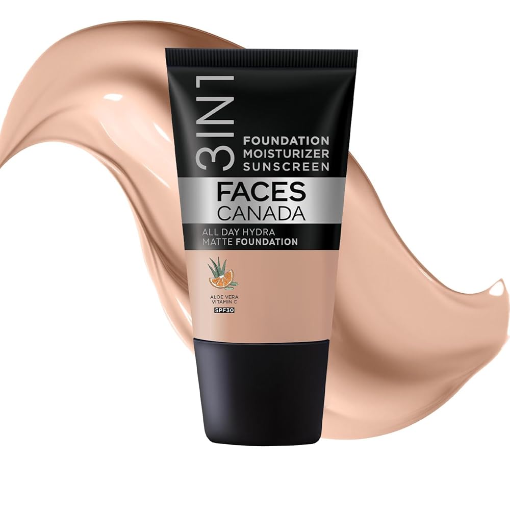 FACES CANADA All Day Hydra Matte Foundation - Mini | 3in1 Foundation + Moisturizer + SPF 30 | 24 HR Aloe Hydration & Vitamin C | 10HR Wear | Medium to High Buildable Coverage |...
