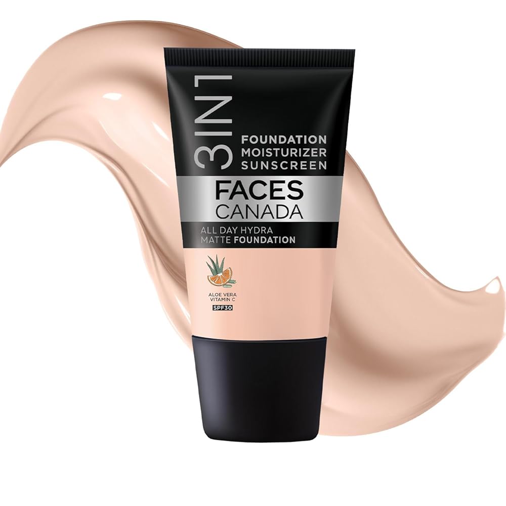 FACES CANADA All Day Hydra Matte Foundation - Mini | 3in1 Foundation + Moisturizer + SPF 30 | 24 HR Aloe Hydration & Vitamin C | 10HR Wear | Medium to High Buildable Coverage |...