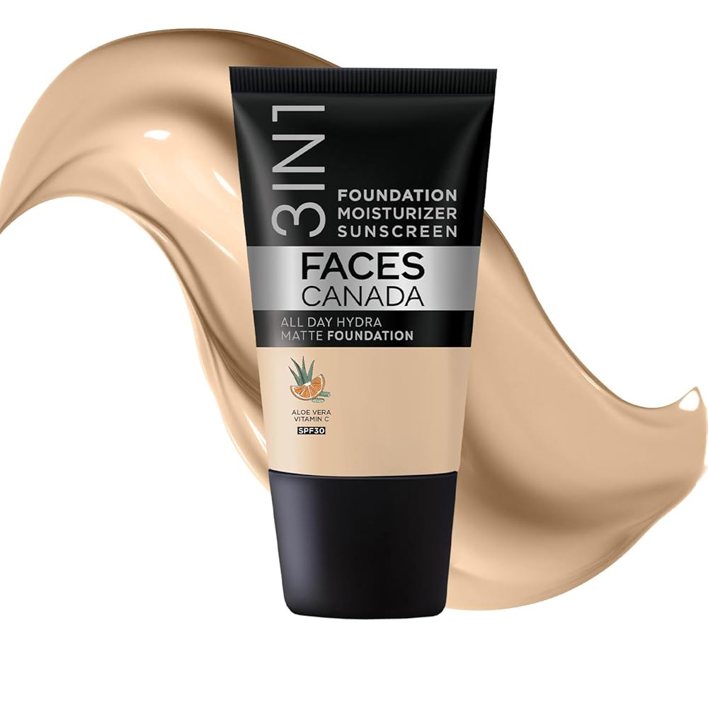 FACES CANADA All Day Hydra Matte Foundation - Mini | 3in1 Foundation + Moisturizer + SPF 30 | 24 HR Aloe Hydration & Vitamin C | 10HR Wear | Medium to High Buildable Coverage |...