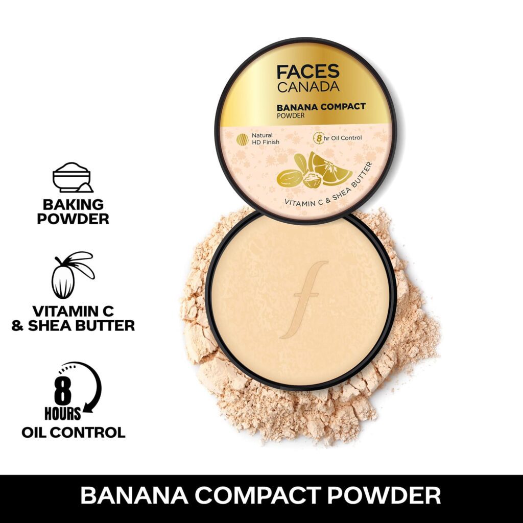Faces Canada Banana Compact Powder, 8HR Oil Control Complexion Enhancer, Translucent Powder (9 g) - Faces Canada