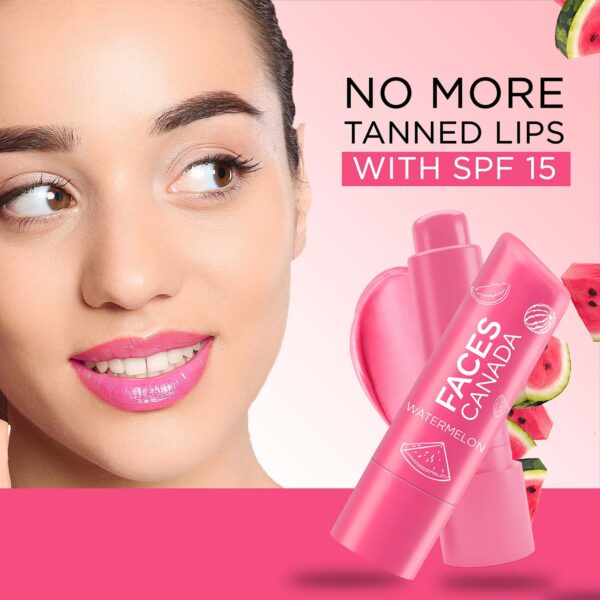 Faces Canada Color Lip Balm - Watermelon 02, Pink Tint, SPF 15, 12 HR Moisturization (4.5 g) - Faces Canada