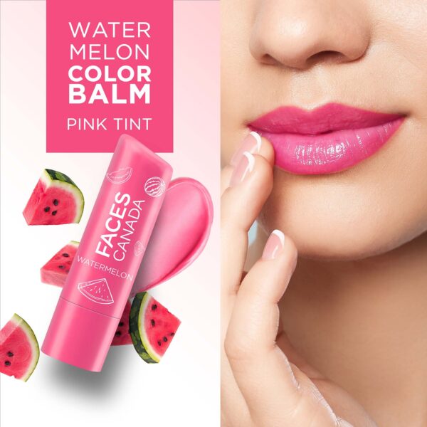 Faces Canada Color Lip Balm - Watermelon 02, Pink Tint, SPF 15, 12 HR Moisturization (4.5 g) - Faces Canada