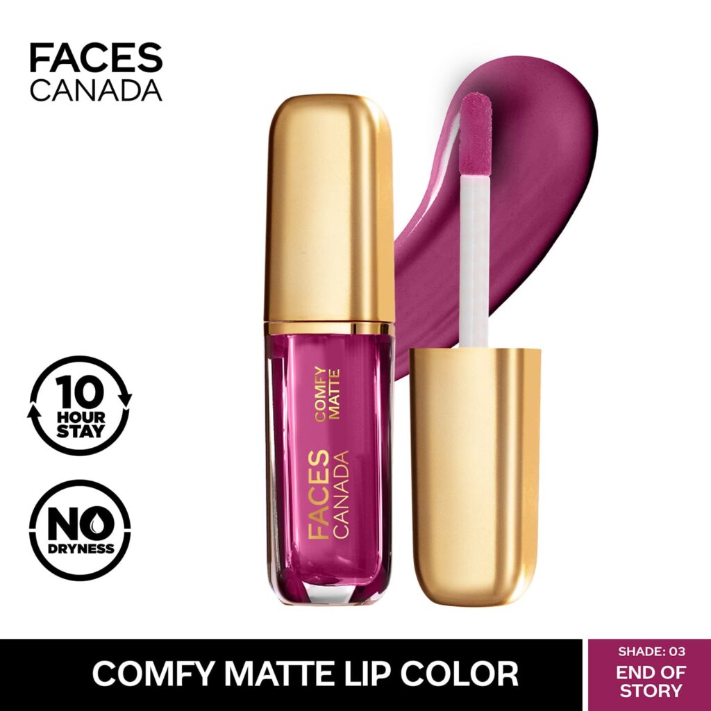 Faces Canada Comfy Matte Liquid Lipstick - End Of Story 03, 10HR Stay, No Dryness (1.2 ml) - Faces Canada