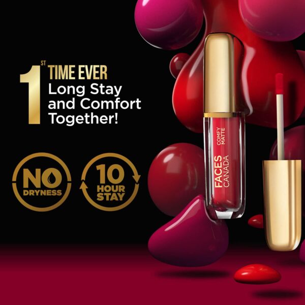 Faces Canada Comfy Matte Liquid Lipstick - Getting Ready 02, 10HR Stay, No Dryness (1.2 ml) - Faces Canada