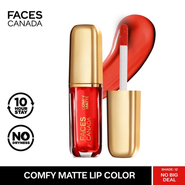 Faces Canada Comfy Matte Liquid Lipstick - No Big Deal 12, 10HR Stay, No Dryness (1.2 ml) - Faces Canada