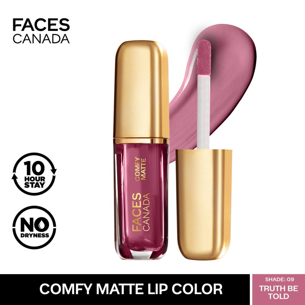 Faces Canada Comfy Matte Liquid Lipstick - Truth Be Told 09, 10HR Stay, No Dryness (1.2 ml) - Faces Canada
