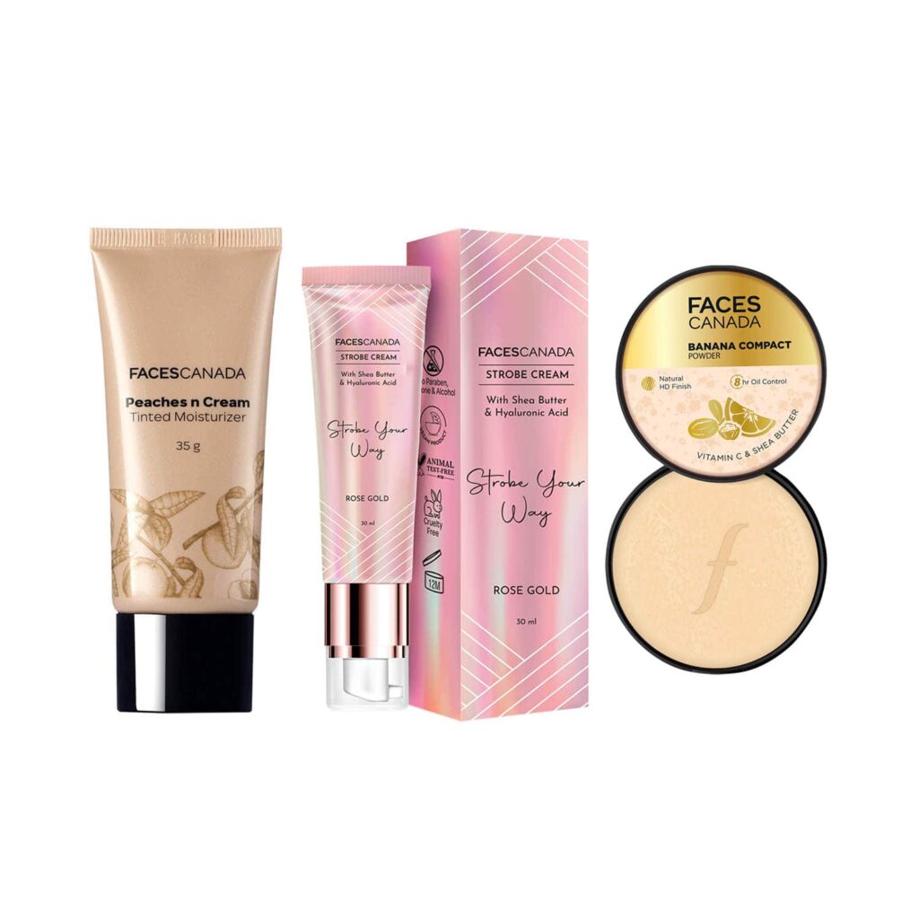 Faces Canada Glow Getter Trio Rose Gold Strobe Cream + Tinted Moisturizer + Banana Powder Combo - Faces Canada
