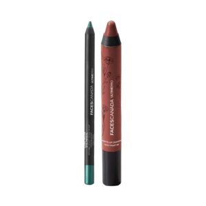 Faces Canada Matte Lip Crayon - Wrapped Up (2.8g) and Eye Pencil - Forest Green (1.2g) Combo - Faces Canada