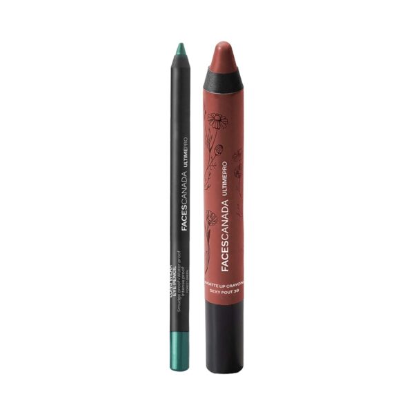 Faces Canada Matte Lip Crayon - Wrapped Up (2.8g) and Eye Pencil - Forest Green (1.2g) Combo - Faces Canada