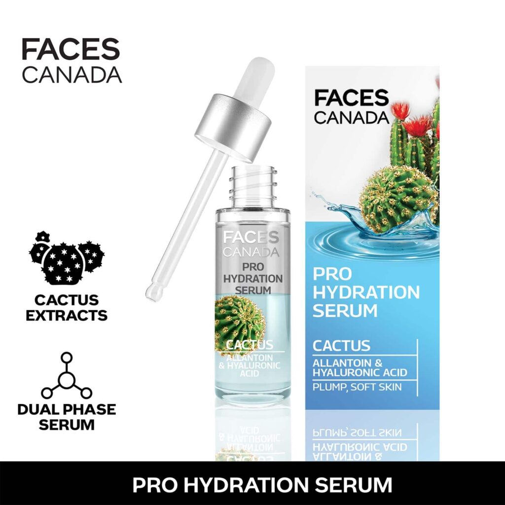Faces Canada Pro Hydration Serum Cactus I Hydrating Biphasic Serum I Hyaluronic acid I (27 ml) - Faces Canada