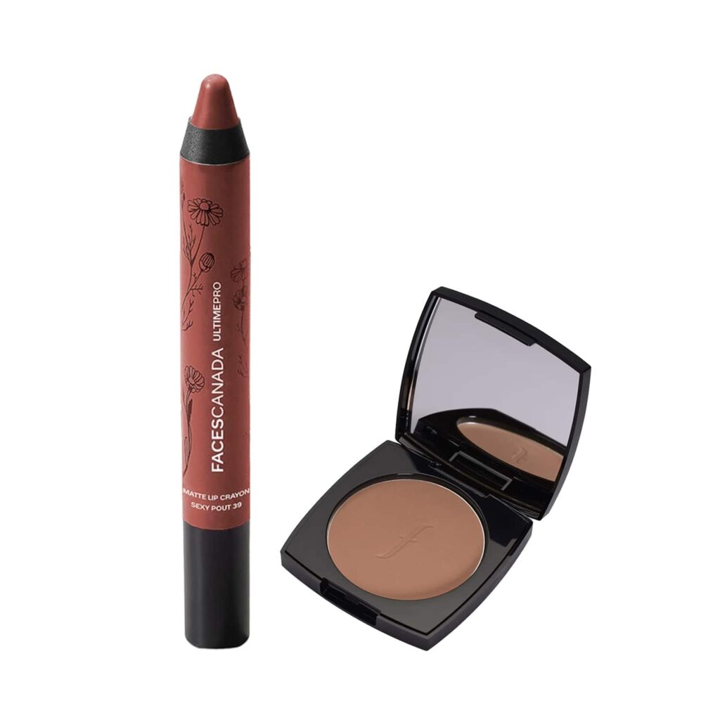 Faces Canada Sun Defense CC Powder - Sand (8g) and Matte Lip Crayon - Wrapped Up (2.8g) Combo - Faces Canada