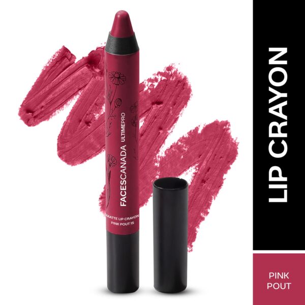 Faces Canada Ultime Pro Matte Lip Crayon, 8HR Stay, Creamy Matte,Intense Color -Pink Pout (2.8 g) - Faces Canada