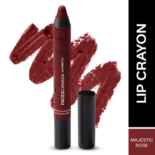 Faces Canada Ultime Pro Matte Lip Crayon, 8HR Stay, Creamy Matte,Intense Color -Majestic Rose (2.8 g) - Faces Canada