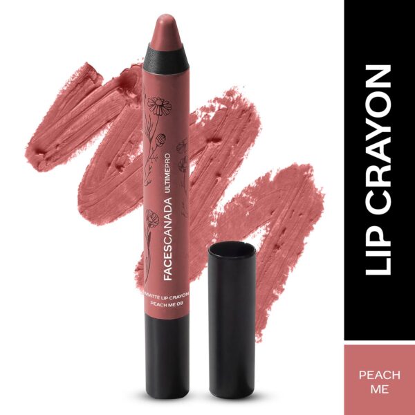 Faces Canada Ultime Pro Matte Lip Crayon, 8HR Stay, Creamy Matte,Intense Color -Peach Me (2.8 g) - Faces Canada
