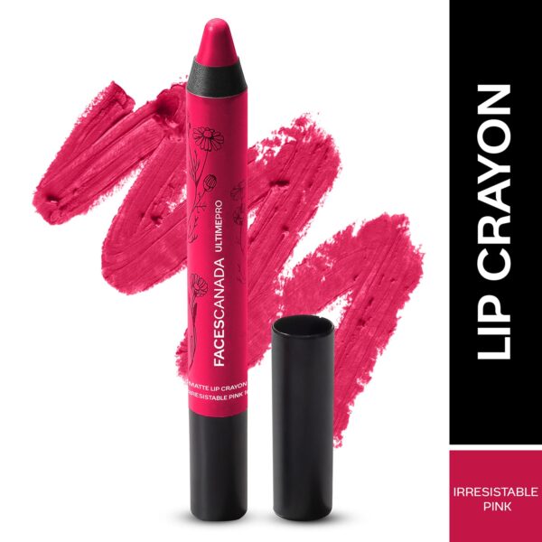 Faces Canada Ultime Pro Matte Lip Crayon, 8HR Stay, Creamy Matte,Intense Color -Irresistible Pink (2.8 g) - Faces Canada