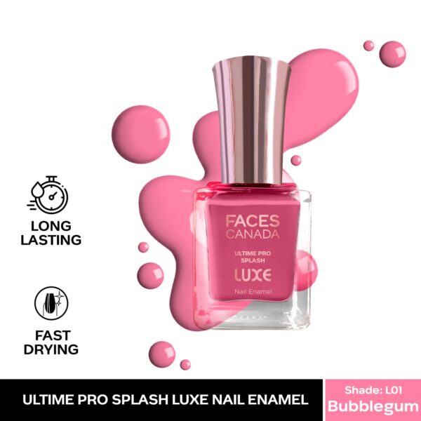 Faces Canada Ultime Pro Splash Luxe Nail Enamel Glossy Finish Quick Drying - Bubblegum L01 (12 ml) - Faces Canada