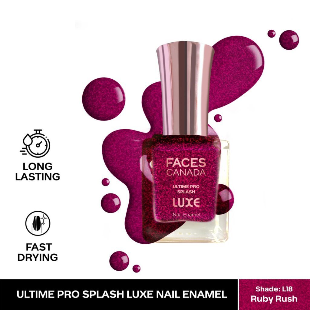 Faces Canada Ultime Pro Splash Luxe Nail Enamel Glossy Finish Quick Drying - Ruby Rush L18 (12 ml) - Faces Canada