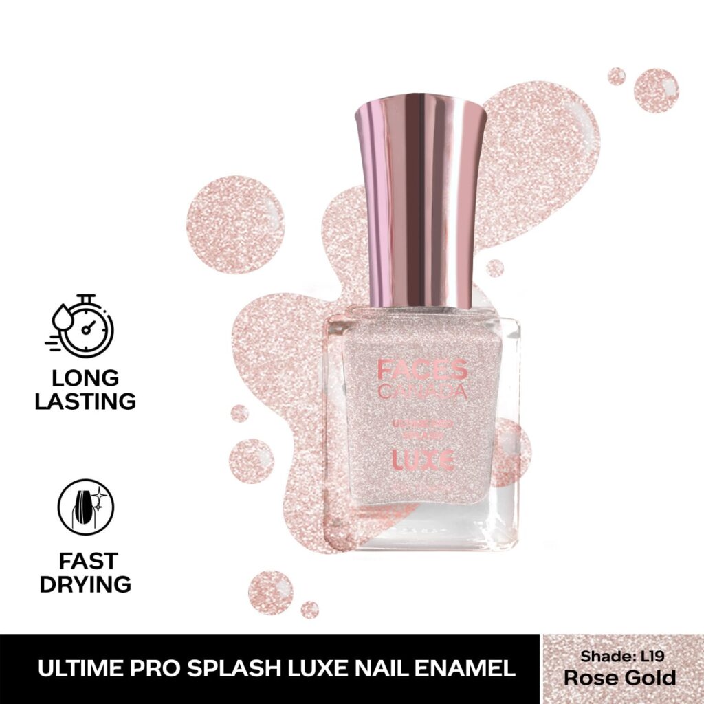 Faces Canada Ultime Pro Splash Luxe Nail Enamel Glossy Finish Quick Drying - Rose Gold L19 (12 ml) - Faces Canada