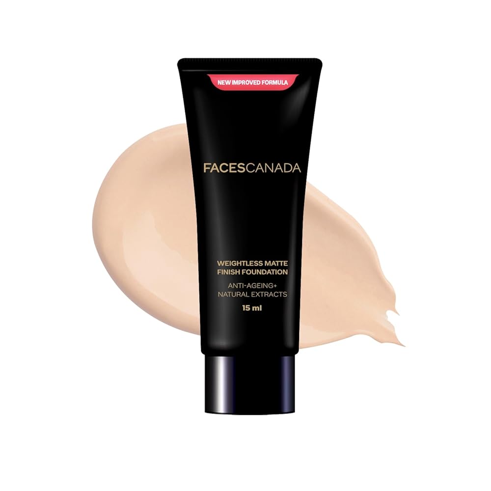 FACES CANADA Weightless Matte Finish Foundation - Beige 03, 18 ml | Ultra Blendable Smooth Texture | Natural Matte Finish | Anti-Ageing | Grape Extract, Shea Butter, Olive Seed...