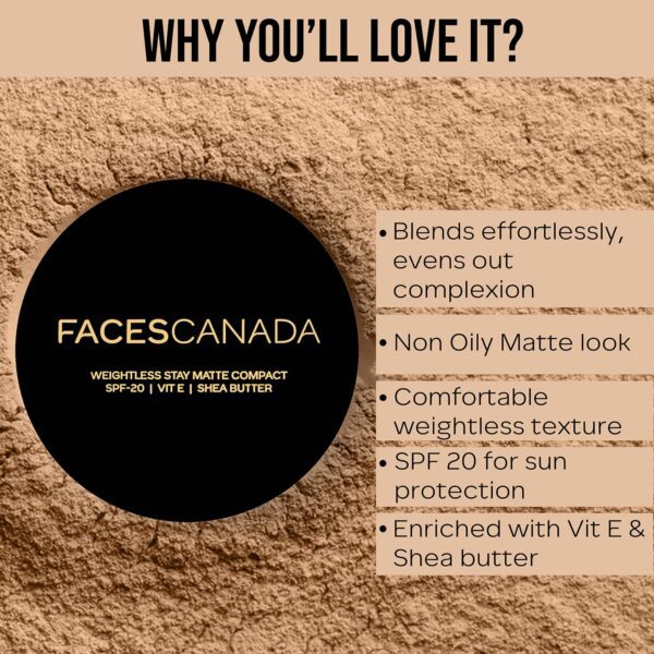 Faces Canada Weightless Stay Matte Finish Compact Powder SPF 20 Non Oily - Ivory 01 (9 g) - Faces Canada