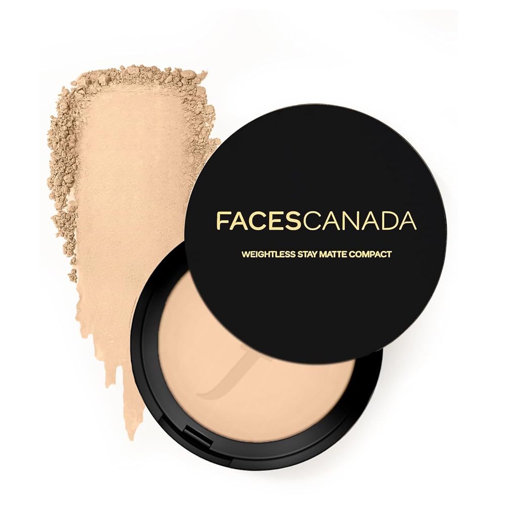 FACESCANADA Weightless Stay Matte Finish Compact Powder - Natural, 9g | Non Oily Matte Look | Evens Out Complexion | Hides Imperfections | Blends Effortlessly | Pressed Powder...