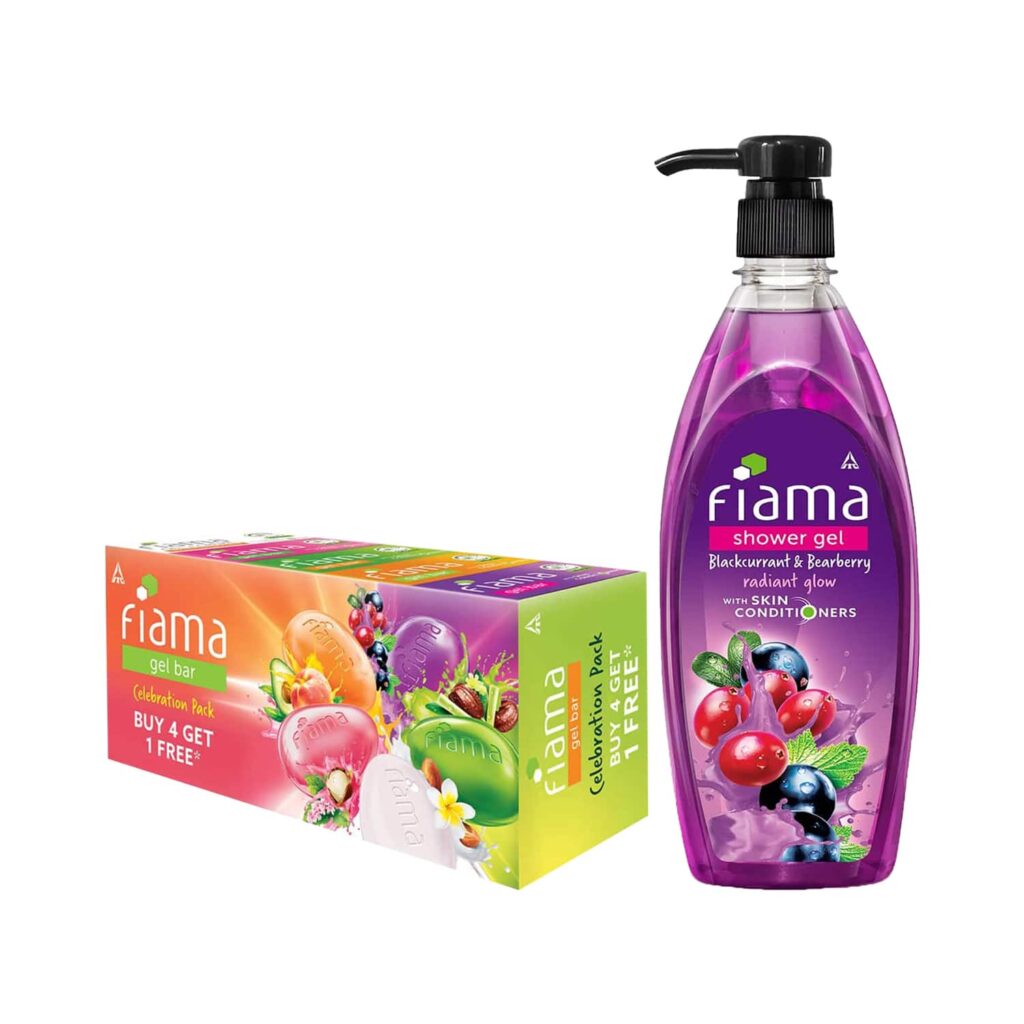 Fiama Blackcurrant & Bearberry Radiant Glow Shower Gel & 5 Pack Gel Bar Combo - Fiama