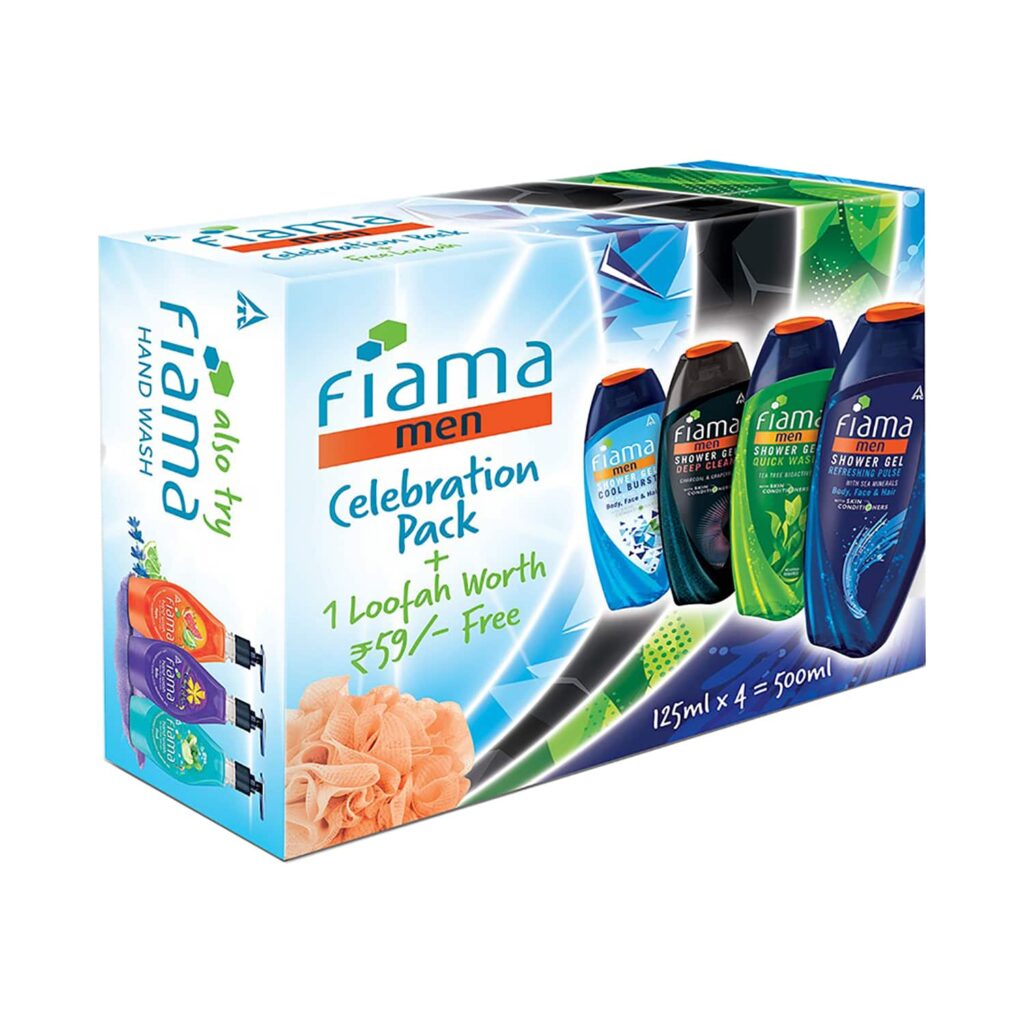 Fiama Men's Shower Gel Celebration Pack With Free Loofah (4pcs) - Fiama