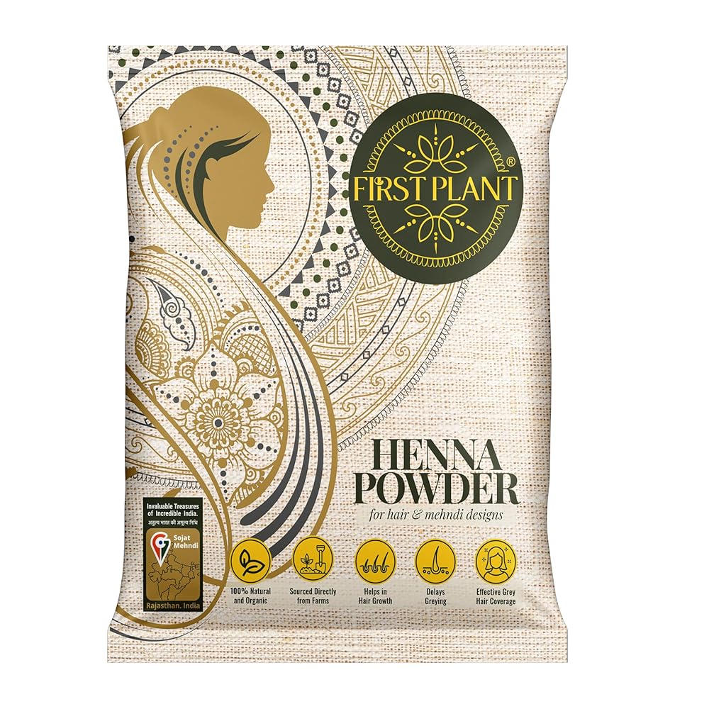 FIRST PLANT - Premium Rajasthani HENNA POWDER | 100% Organic Henna Powder for Hair Colour and Hair Care I GI Tagged Henna directly from Farms (400 gm) (Green, 400gm-Jute)