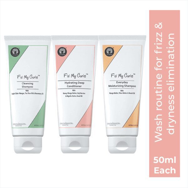 Fix My Curls Wash Day 3 Step Pack has Cleansing & Moisturizing Shampoo & Hydrating Deep Conditioner (3 Pcs, 50 g Each) - Fix My Curls