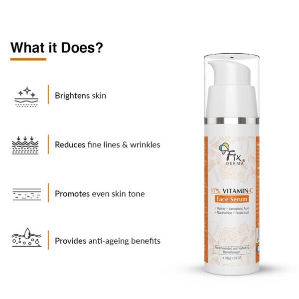 Fixderma 17% Vitamin C Anti Aging Night Face Serum for Glowing Skin (30 g) - Fixderma
