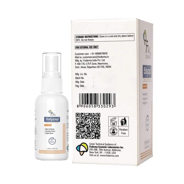 Fixderma 2% Salicylic Acid Salyzap Body Acne Spray for Acne on Back, Shoulders, Neck & Chest (50 ml) - Fixderma