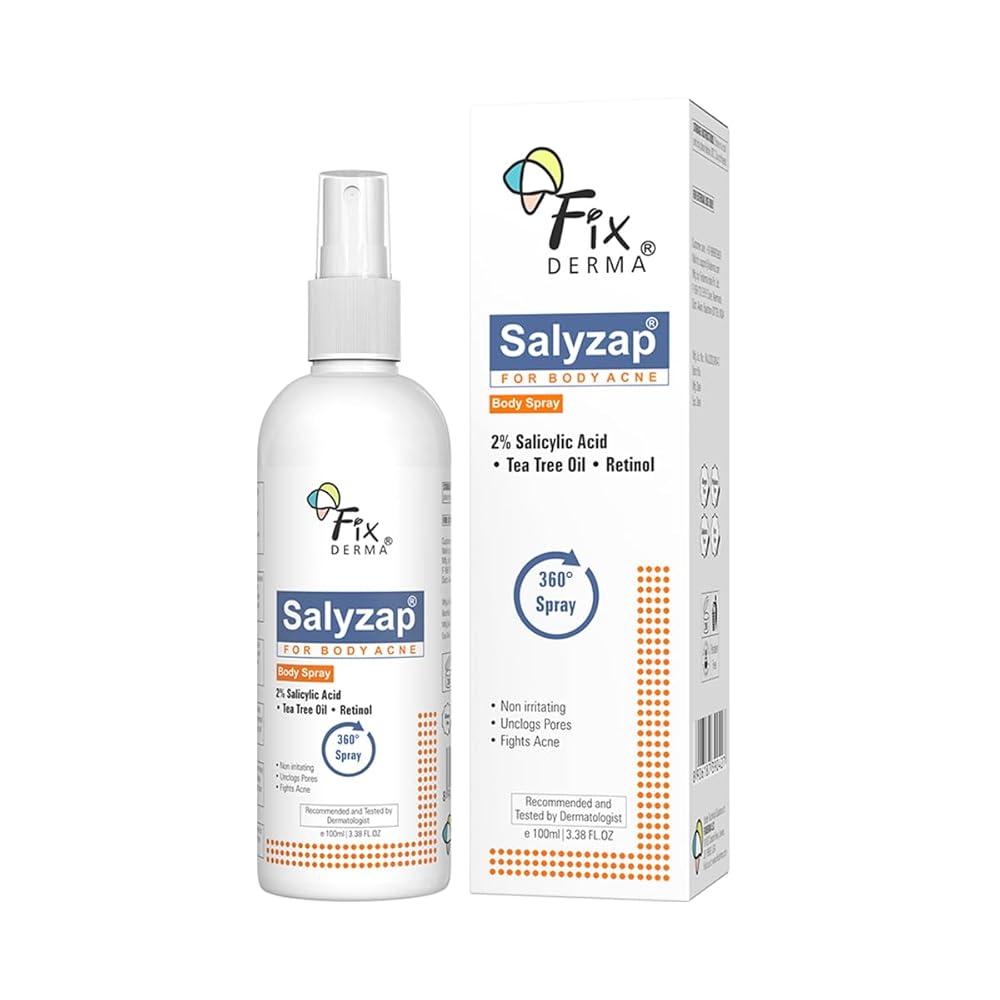 Fixderma 2% Salicylic Acid Salyzap Body Acne Spray For Acne on Back, Shoulders, Neck & Chest to improve Breakouts & Uneven skin texture for Women & Men - 100ml