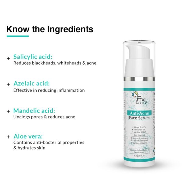 Fixderma 2% Salicylic Acid Serum for Anti Acne Treatment with 5% Azelaic Acid & 4% Mandelic (30 g) - Fixderma