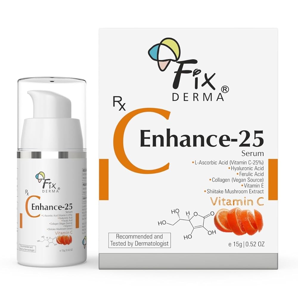 Fixderma 25% Vitamin C Serum for Face, C" Enhance for Glowing Skin, Anti Aging Face Serum for Unisex Reduces Fine Lines, Wrinkles & Age Spots, Skin Brightening & Lightening for...