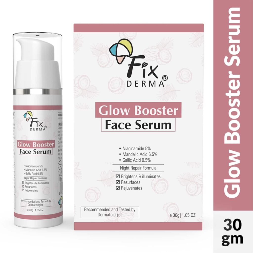 Fixderma 5% Niacinamide Serum Glow Booster Face Serum with 6.5% Mandelic & 0.5% Gallic Acid (30 g) - Fixderma